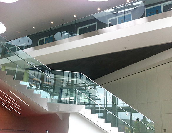 commercial building glass on staircase