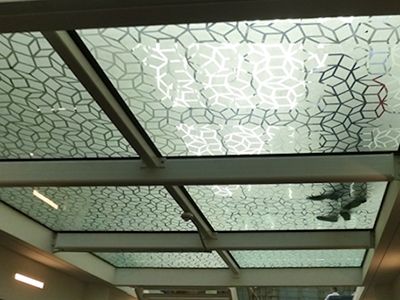 Image shows patterned laminated glass flooring from below, to highlight the work of toughened glass manufacturers Kite Glass Weybridge
