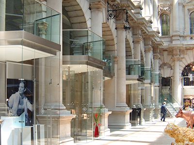 Exclusive Royal Exchange shopping area to illustrate the work of toughened glass suppliers Kite Glass Weybridge