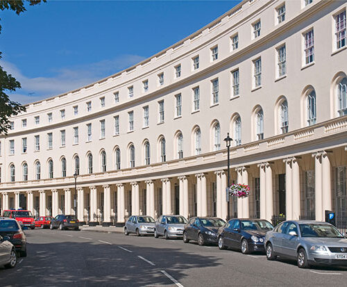 Exclusive Park Crescent West apartments with decorative windows to illustrate the peace of mind given by bullet proof glass manufacturers Kite Glass Weybridge