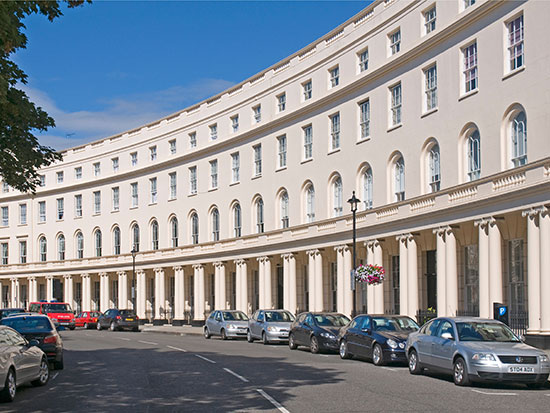 Exclusive Park Crescent West apartments with decorative windows to illustrate the peace of mind given by bullet proof glass manufacturers Kite Glass Weybridge